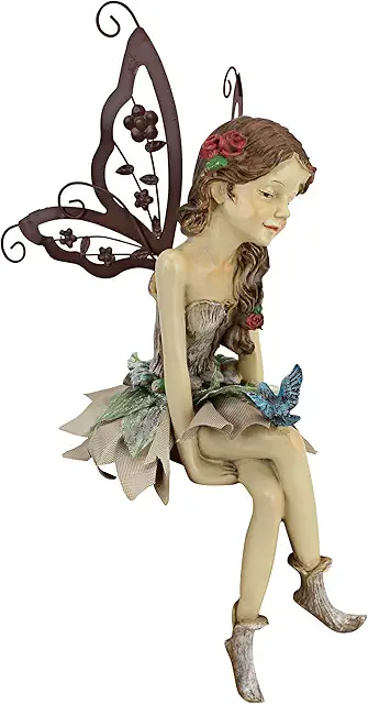 Design Toscano Fannie die Gartenfee Sitzende Elfen Statue, Polyresin, 30,5 cm