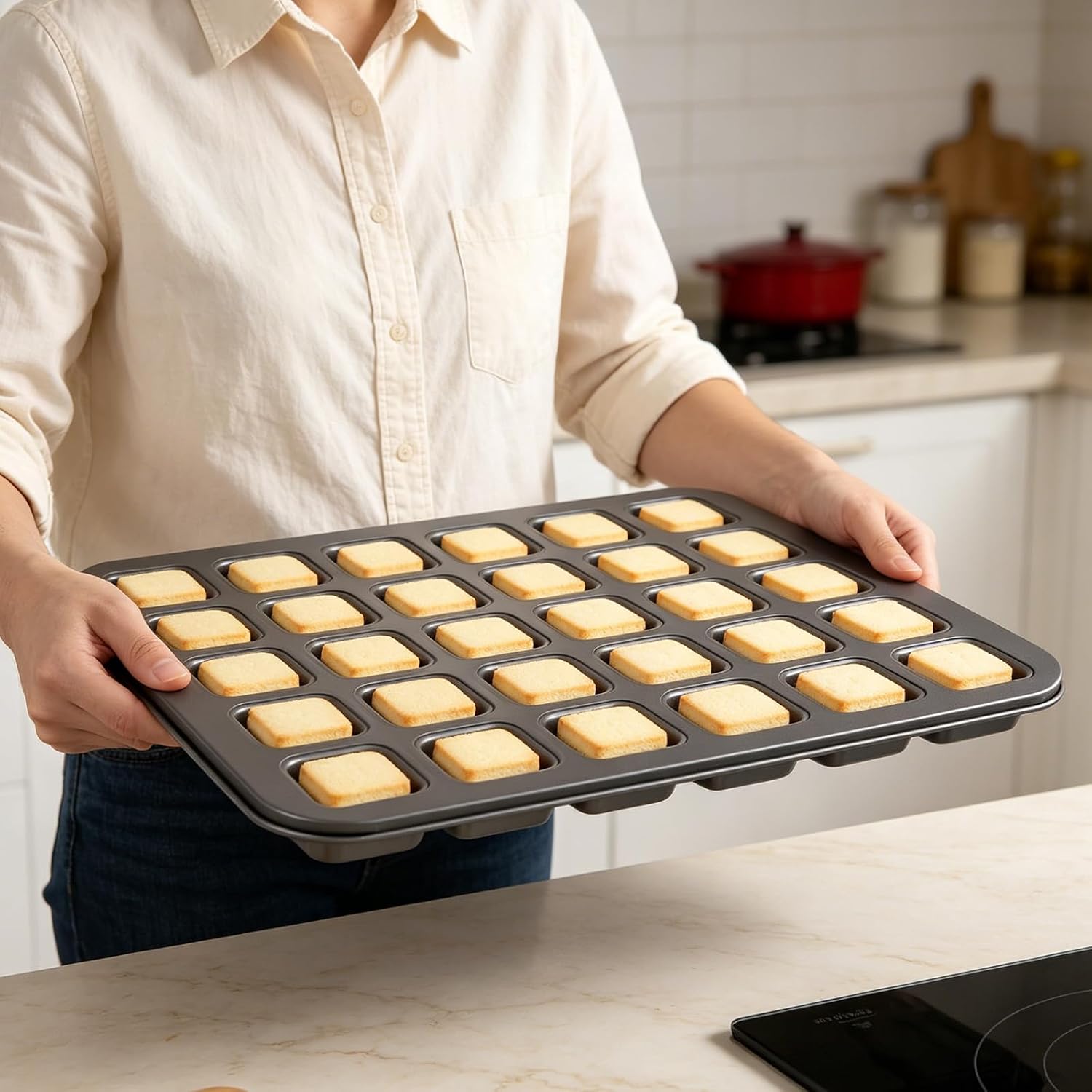 2 Pcs Mini Brownie Bites Pan with Dividers 48 Cavity Square Muffin Pan Carbon Steel Nonstick Baking Pan for Birthday,Party,Wedding