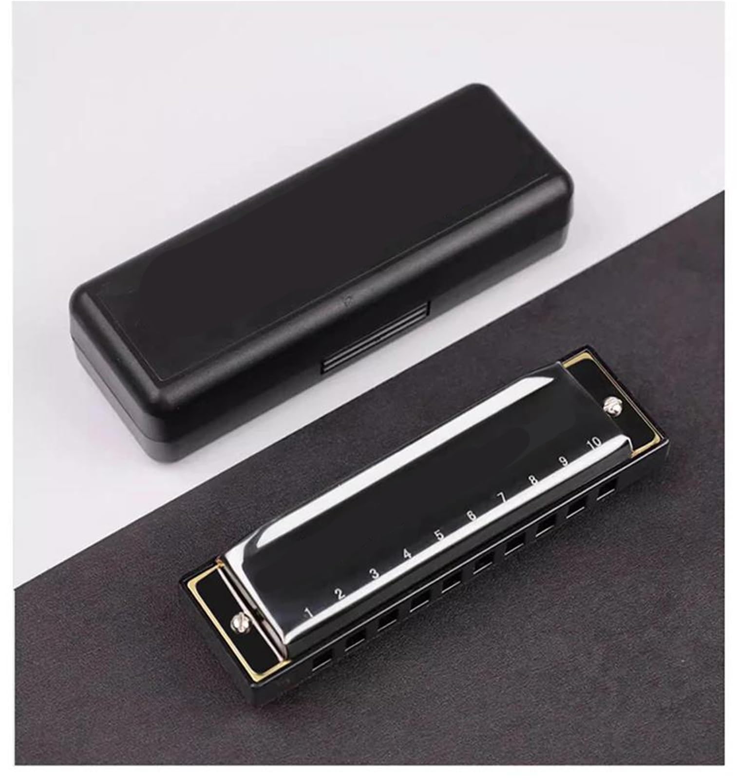 Mundharmonika Diatonische Mundharmonika In C-Dur Mit 10 Löchern Geeignet Für Musiklehrer Und Anfänger. Inklusive Etui(Black)