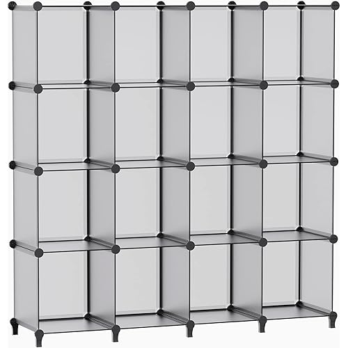 HOMIDEC 16-Cube Storage Shelf, Storage Bookcase Bookshelf with Metal Hammer, Storage Cubes Organizer Cabinet for Kids, Closet, Bedroom, Bathroom, (11.8x11.8x11.8 inch) Grey