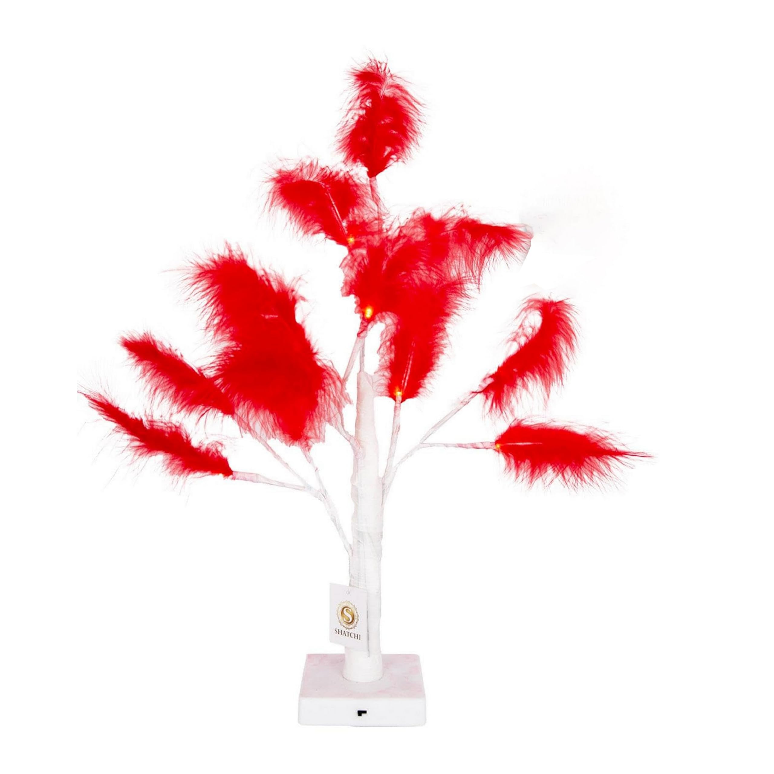SHATCHI 2Pcs - 55cm Red Feather Tree Table Lamp Warm White LEDs Lighted Pampas Tree – Battery-Operated Decorative Night Light for Christmas, Home, Events, Holiday Decorations