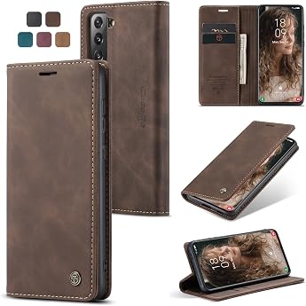 Mobile Phone Case for Samsung Galaxy S21 Premium Leather Case Soft Vintage Nubuck Leather Foldable Stand Flip Case Card Slot Stand Function Shockproof Protective Case for Samsung S21 Coffee