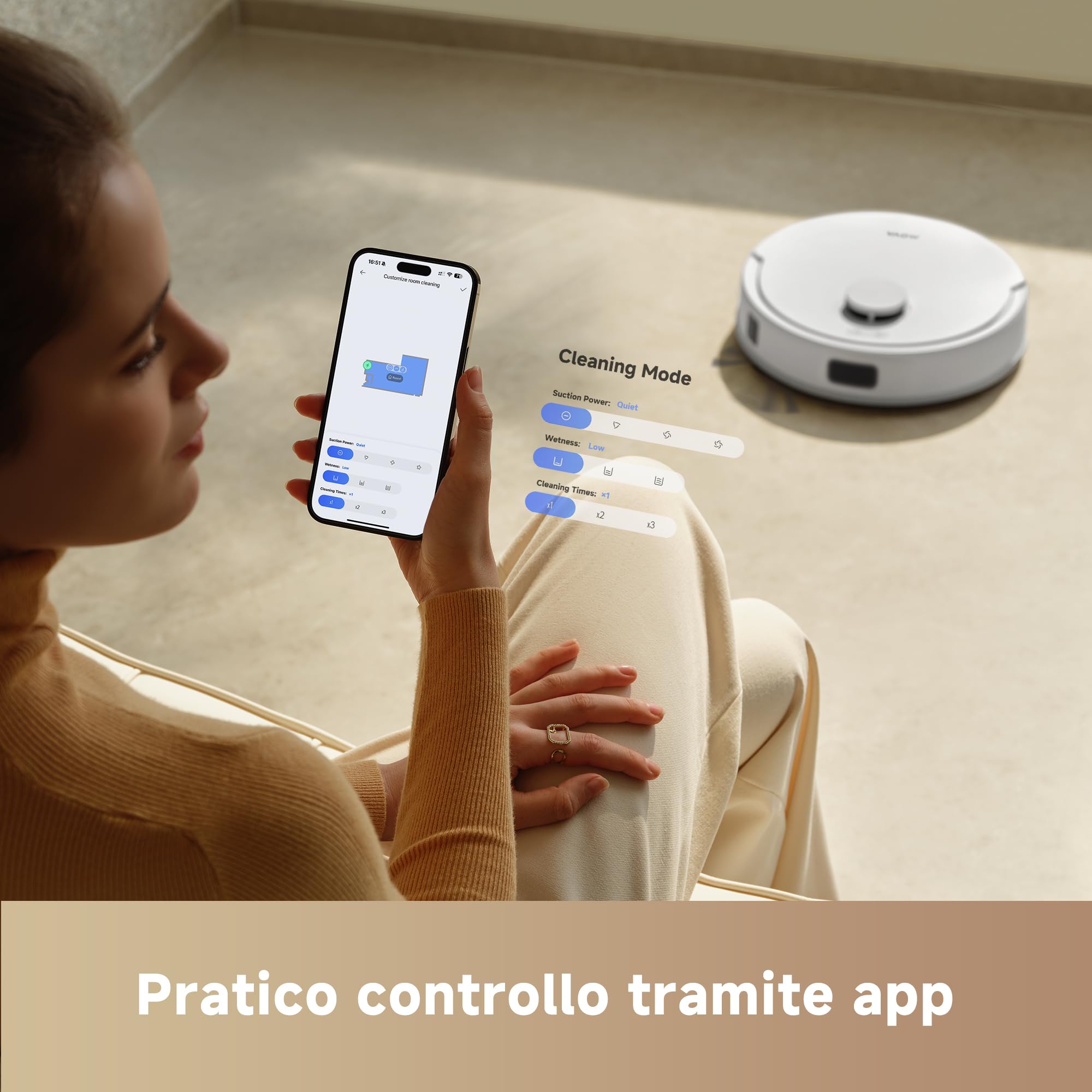 Mova E20 Robot Aspirapolvere Lavapavimenti con Mappatura, 5000 Pa, Navigazione LiDAR, Aspirapolvere e Mop 2-in-1, Corpo Compatto, Controllo App & Alexa, Bianco