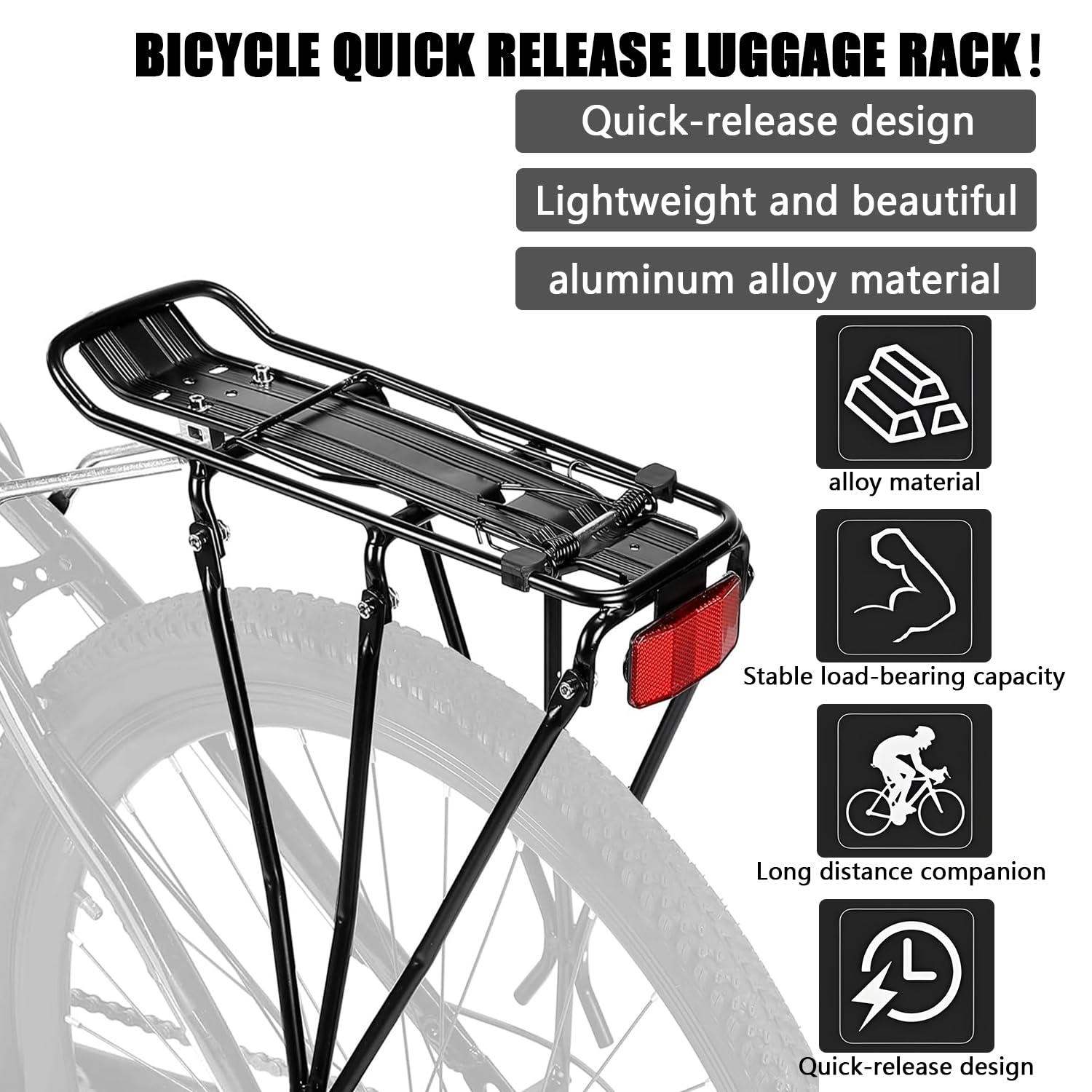 Fahrrad Gepäckträger MTB Einstellbare Universal Gepäckträger Fahrrad mit Reflektor, Maximalbelastung 100kg für 24-29 Zoll MTB,
