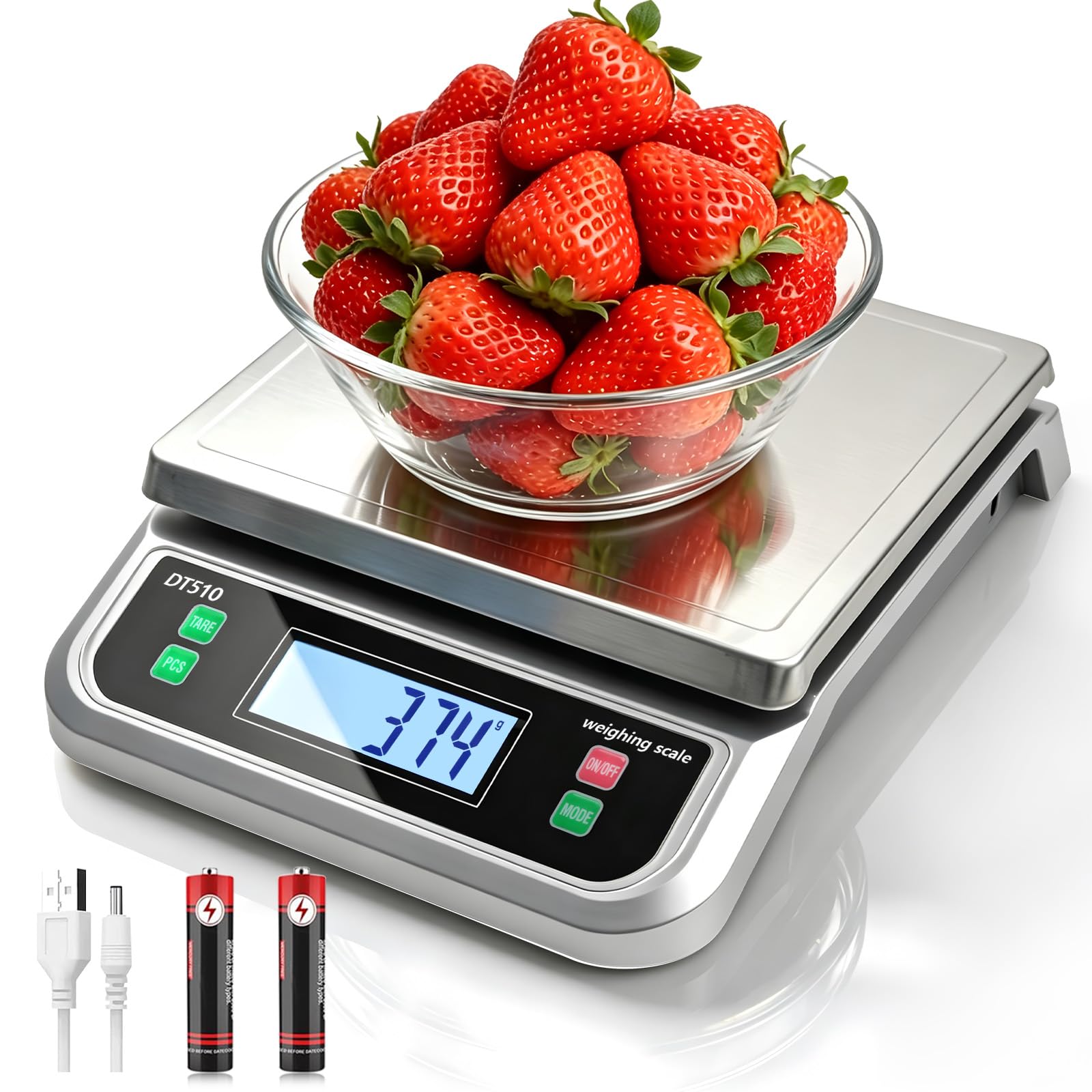 Báscula de cocina de 40 kg, báscula de alimentos grande para cocinar panadería, contar, báscula digital de acero inoxidable 304 con pantalla LCD, báscula eléctrica para hornear con función tara