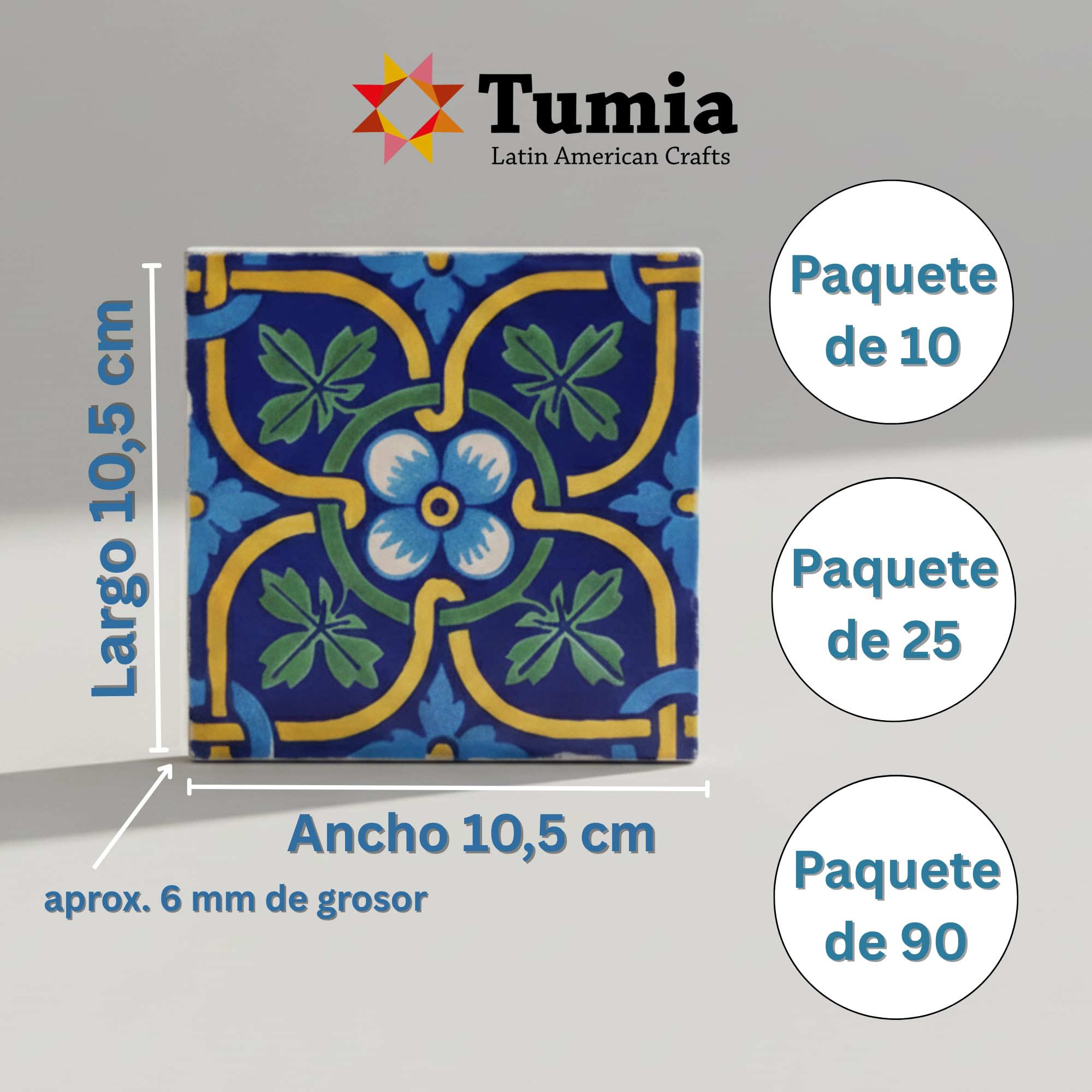 Tumia LAC Azulejos Mexicanos Artesanales de Talavera de 10.5cm