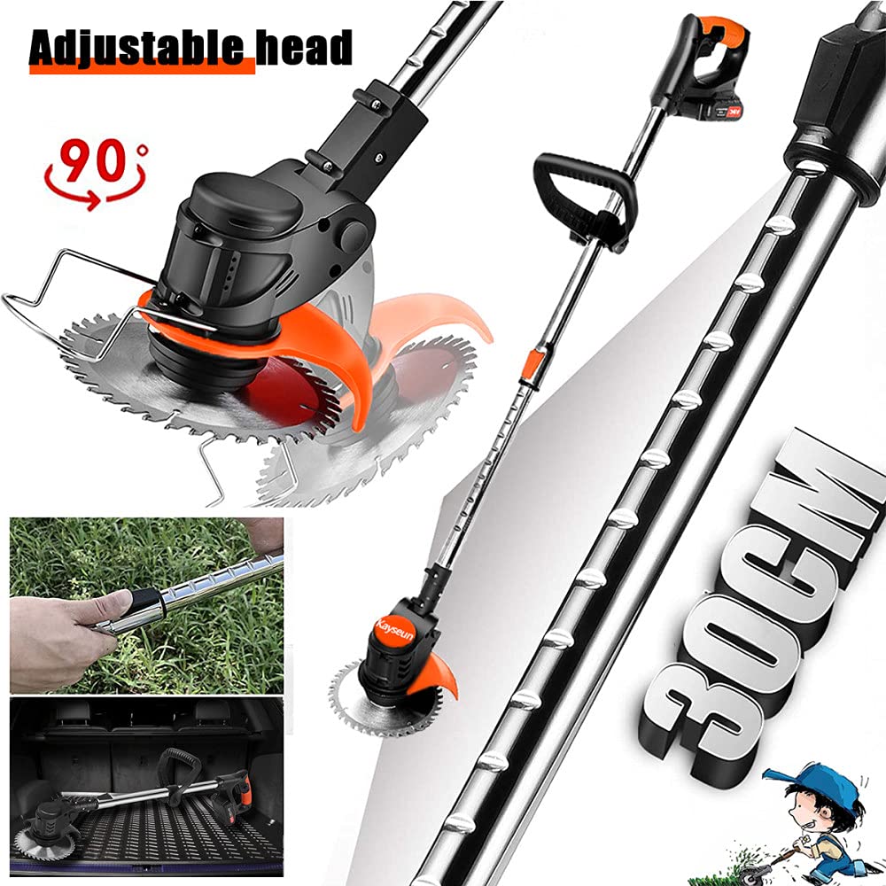 Desbrozadora de batería multifunción 3 en 1 con cortadora de césped eléctrica con desbrozadora Cortacésped Manual con Cabezal Ajustable y Mango telescópico para jardín, césped,21v Black Orange