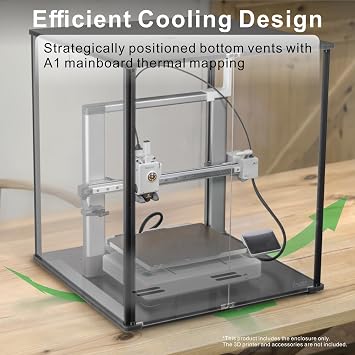 3D Printer Enclosure for Bambu Lab A1 - Fume & Odor Control, Ventilation Cutout for Air Purification, Overheating Protection, LED Light, Versatile AMS Lite Placement, Black