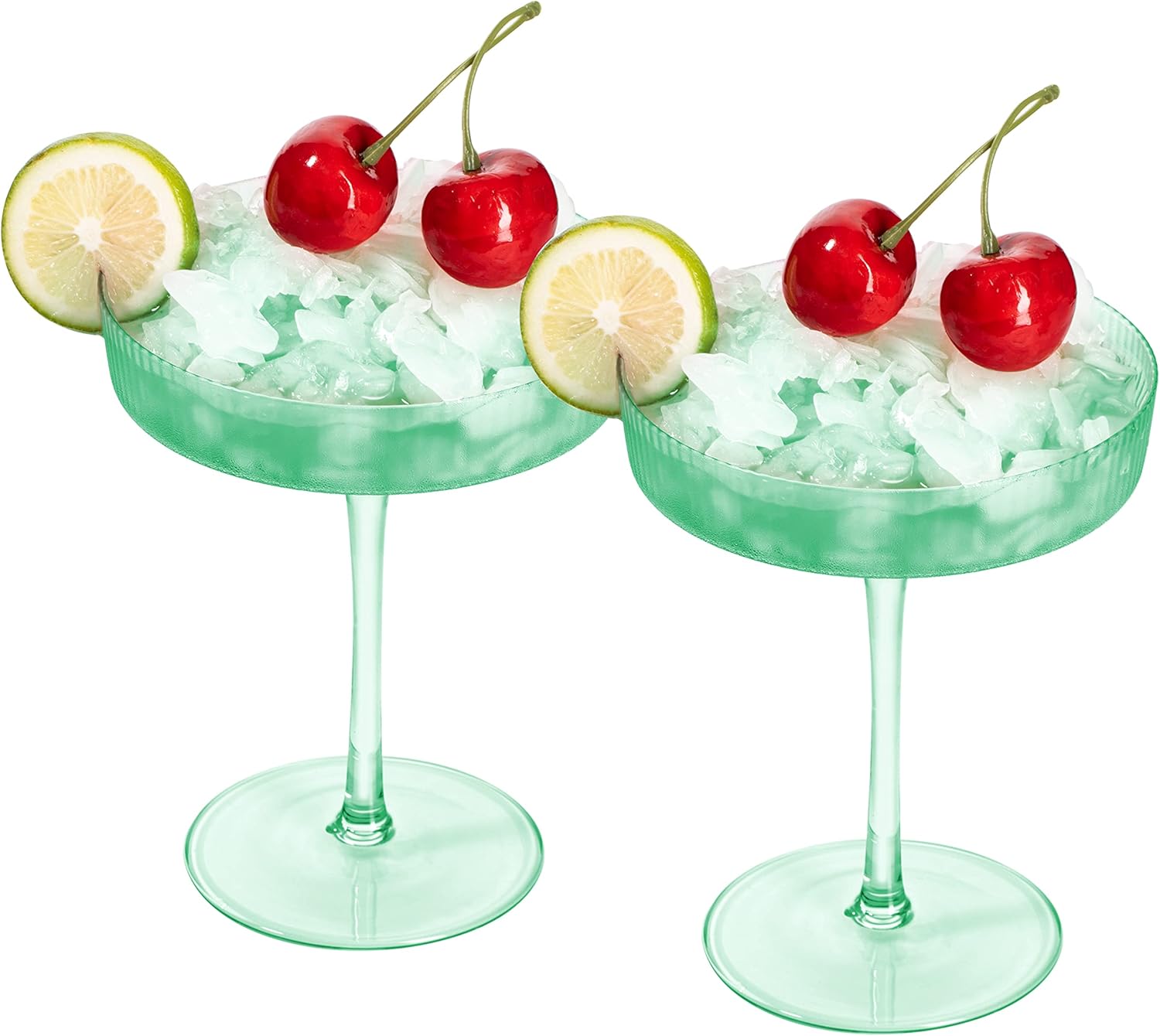 Vintage Art Deco Coupe Glasses, Martini, Champagne & Cocktail Ribbed Glass 7 oz | Set of 2 | Crystal, Manhattan, Cosmopolitan, Sidecar Cocktail Glassware for Champagne , Ripple Glassware - Gift Box