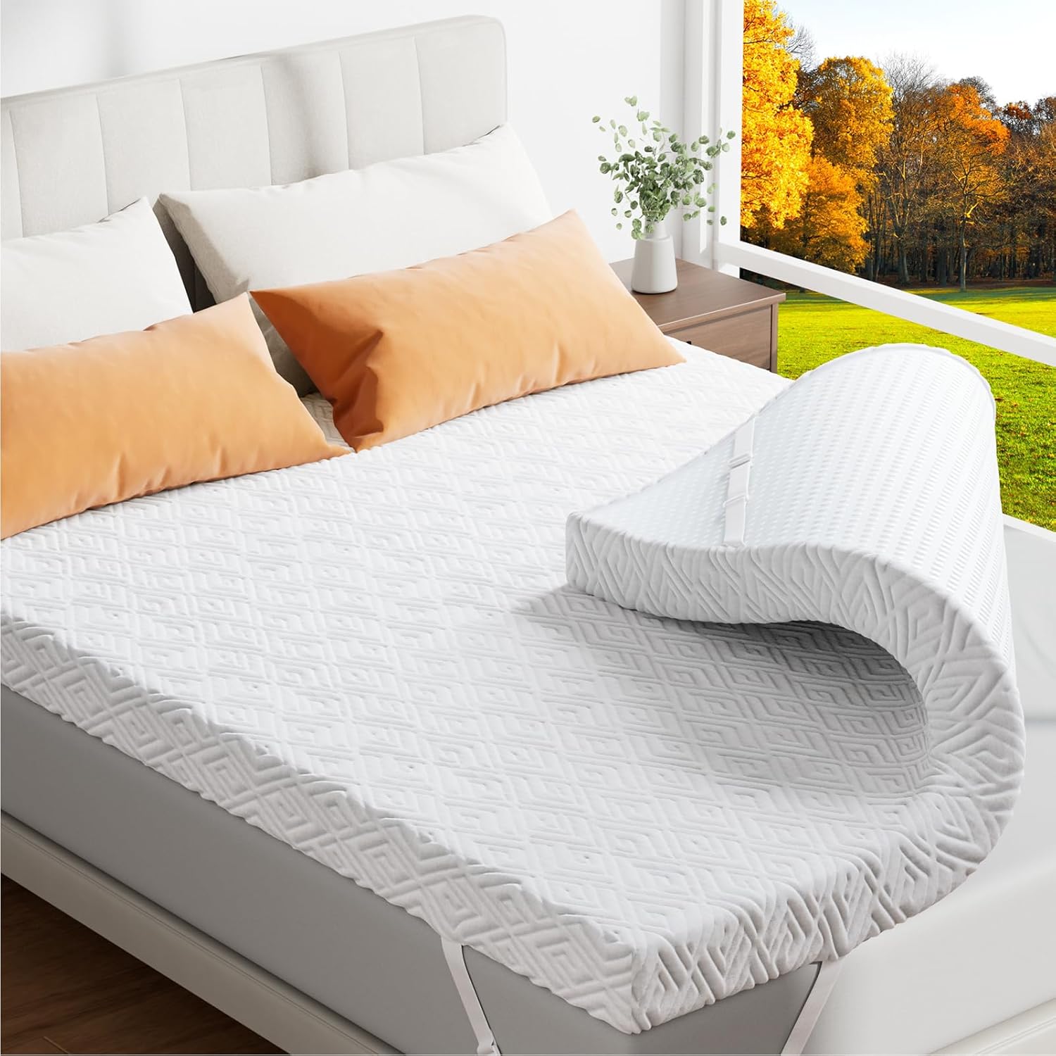 Memory Foam Mattress Topper - 3 Inch Gel Mattress Pad for Pressure Relief