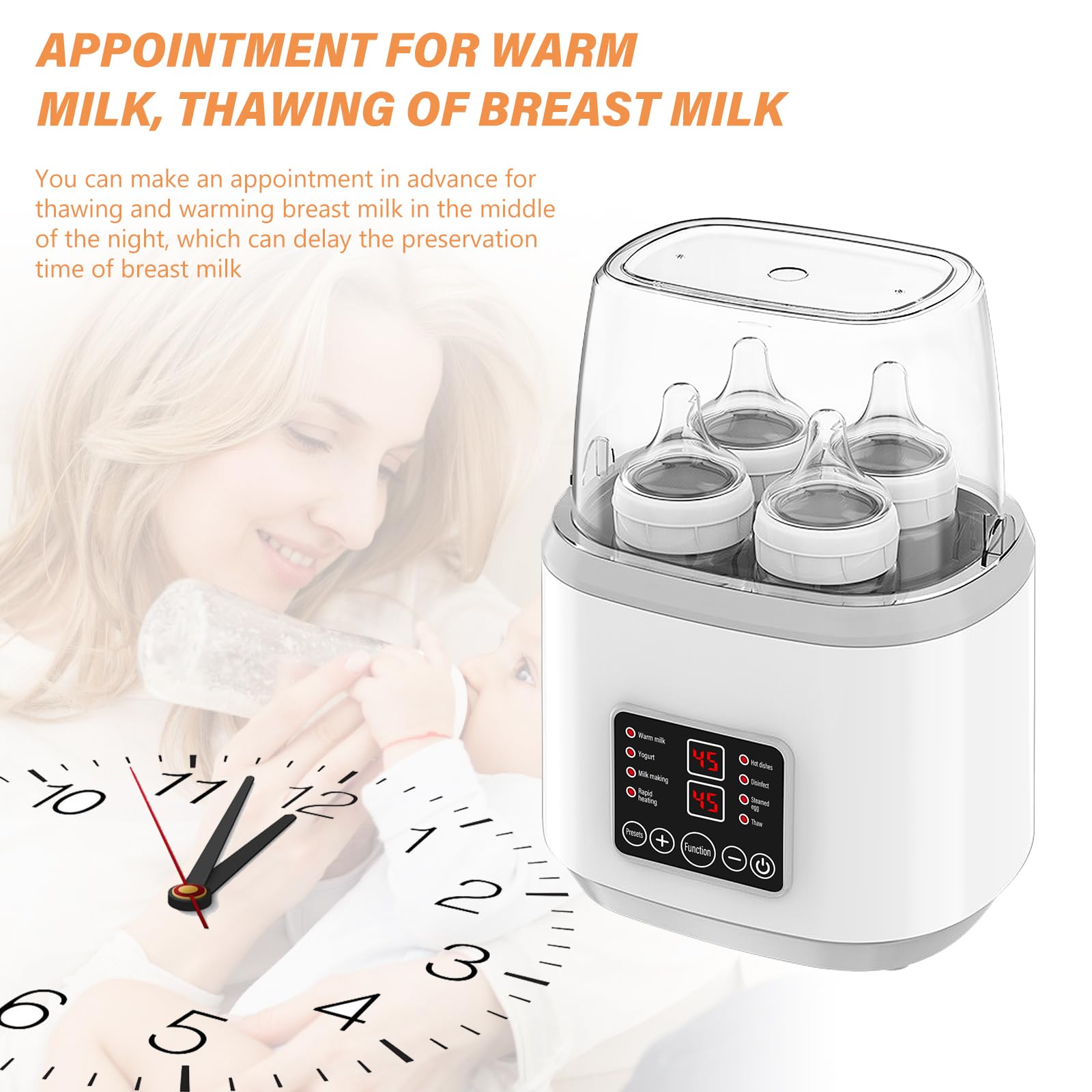 Flaschenwärmer Baby, Hält die Wärme 24H, Sterilisator für Babyflaschen, Babyflaschen 8-in-1, Modular für bis zu 4 Babyflaschen, Baby Flaschenwärmer für Muttermilch, Flaschen Sterilisator Baby