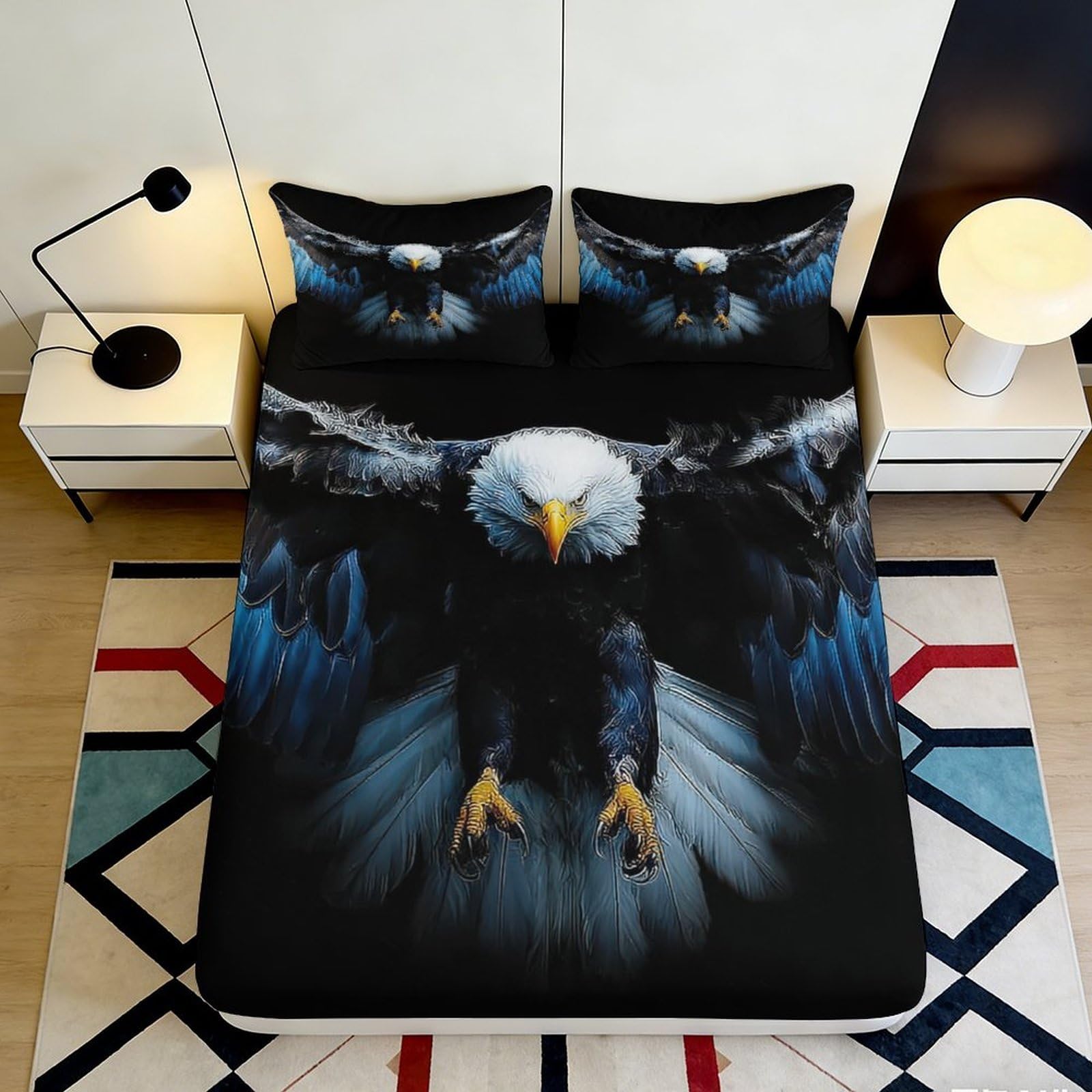 Jqzkxnhpbr Style-5 3D Printed Eagle Wings Fitted Sheet Microfiber Anti-Slip Bed Cover For Bedroom Guest Room Mattress Decor 90X200x25cm