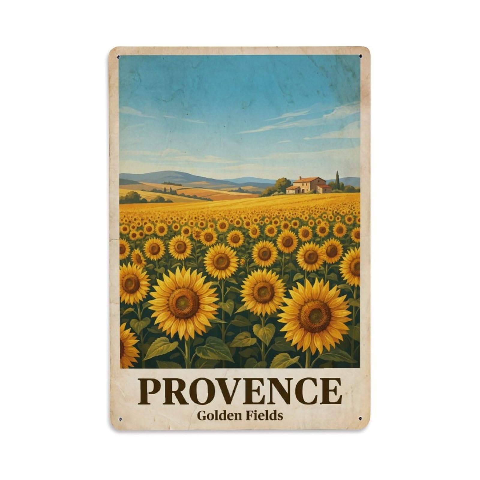 Gead 8X12inch Style Vintage Travel Provence Golden Sunflower Metal Tin Sign