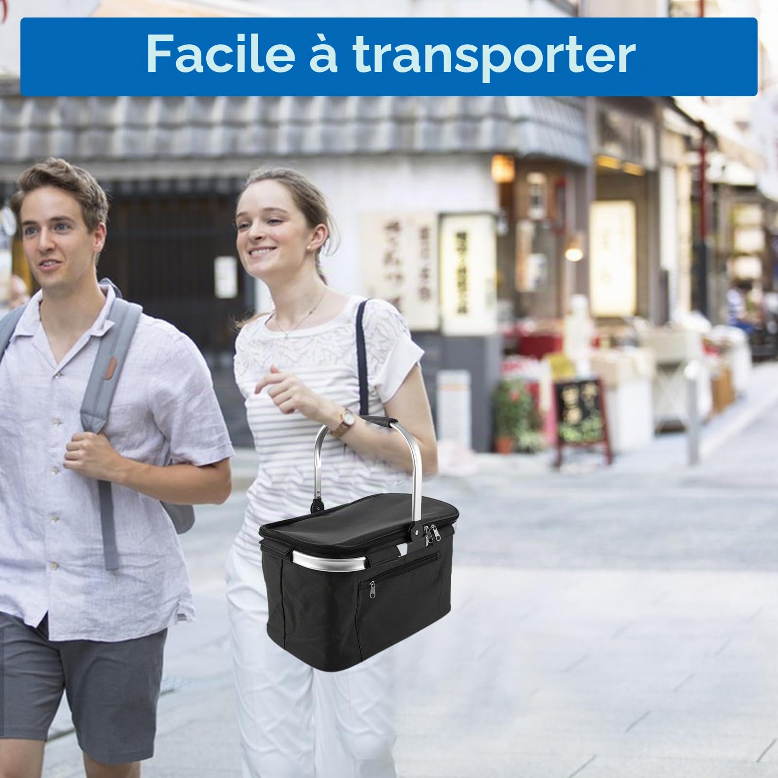 Panier Pique Nique Pliable, 34L Sac Isotherme Courses, Noir Panier Picnic pour Le Pique-Nique, Les Voyages