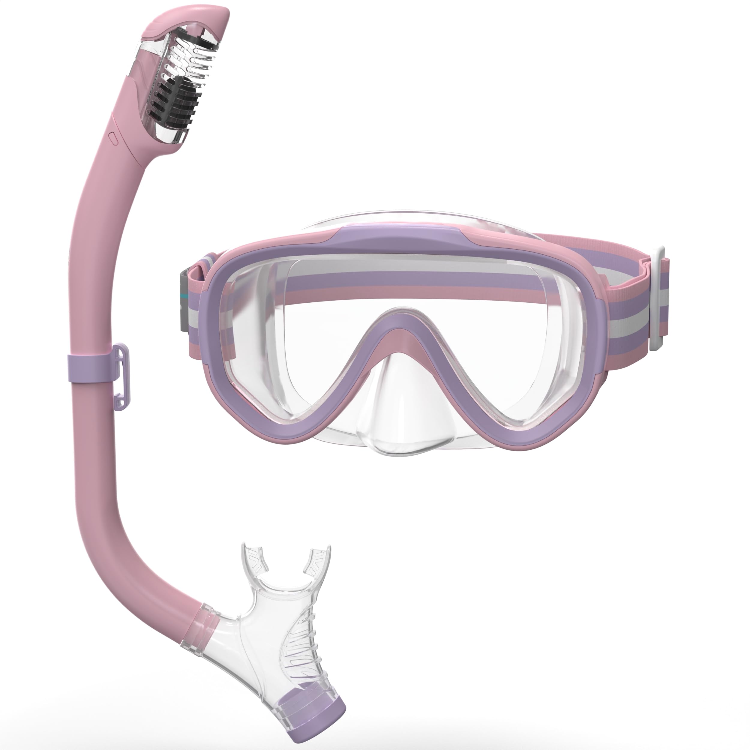 ACURE Kids Swim Goggles for Boys Girls Ages 3-14, Anti-Fog Snorkel Mask Set with Nose Cover and Fabric Strap Children Diving Mask in Swimming Pool for Youth (Pink, Mask & Snorkel Set)