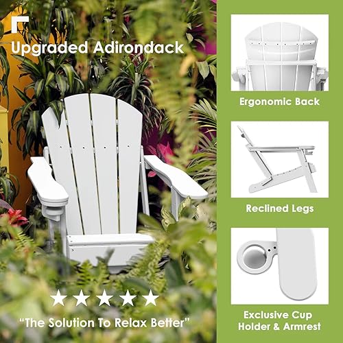 Miniatura 3 de GREENVINES Juego de 4 sillas plegables Adirondack para todo tipo de clima, sillas de fogata de plástico para terraza, patio, al aire libre, piscina,