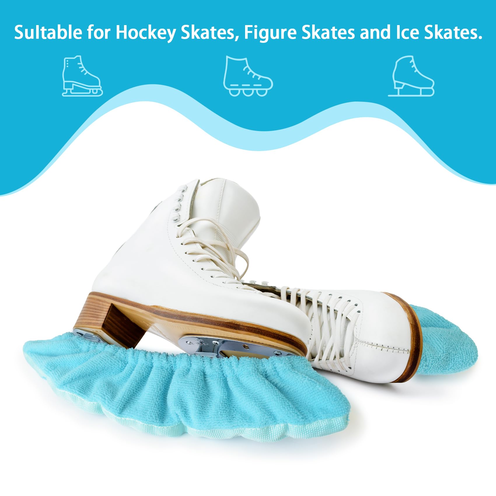 Cuayaes Protections de Patins à Glace, 1 Paire élastique de Couvre-Lames de sur Glace Patins à Glace pour Le Hockey, Accessoires de Patinage Artistique pour Les Adolescent garçon Fille (Bleu)