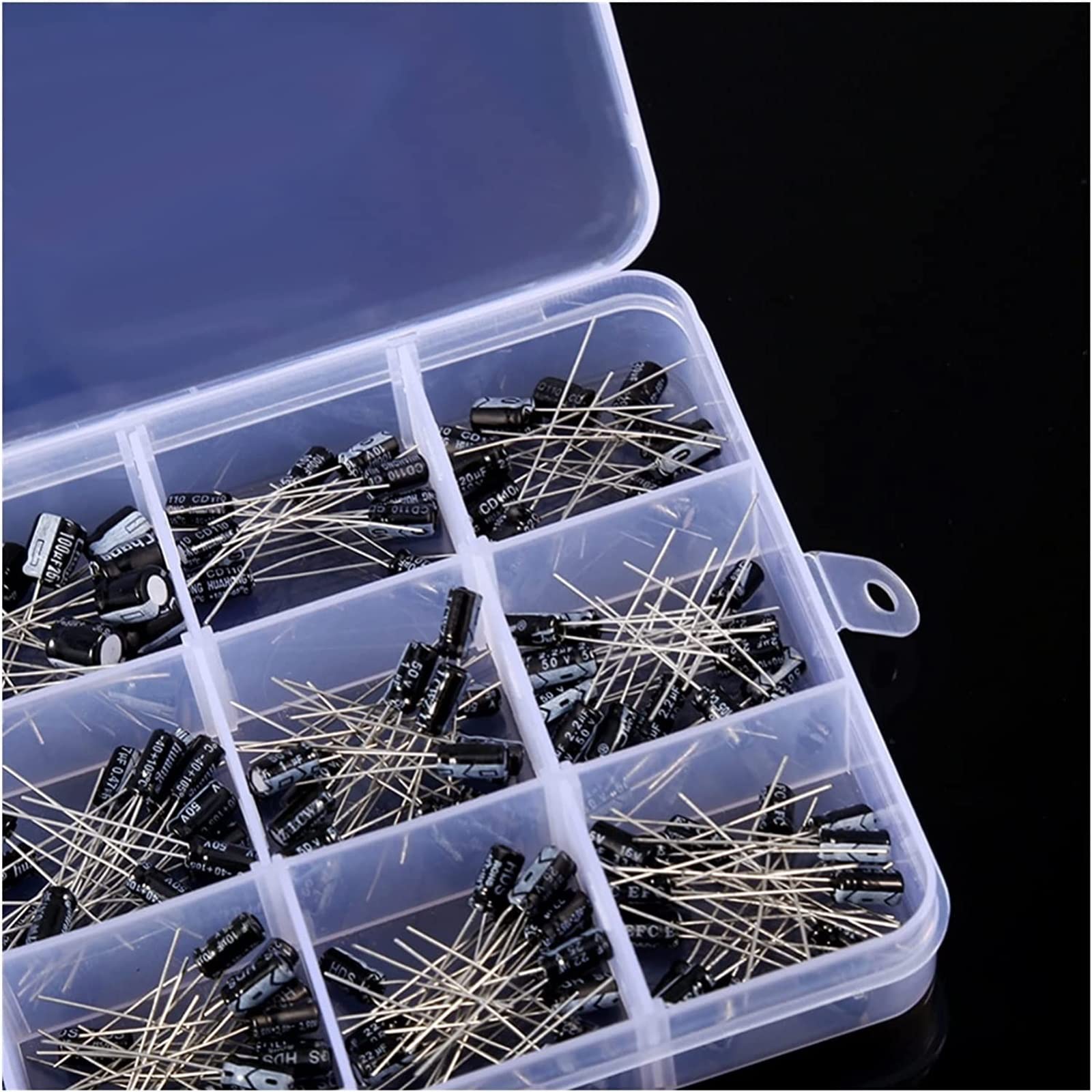 Kit de condensadores 200 unids/lote conjunto de condensadores radiales 15 valores 0,1 uF-220uF Kit surtido de condensadores electrolíticos 10 V/16 V/25 V/50 V condensadores de paquete AMNzOgOdL