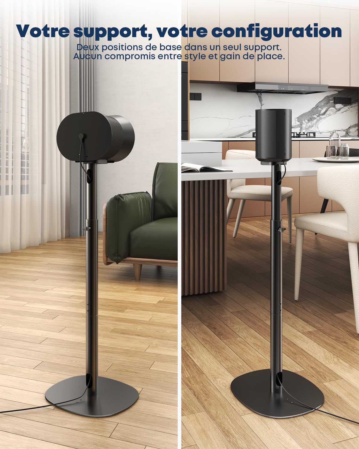 Lot de 2 pieds d’enceintes compatibles avec Sonos Era 100 SL, Era 100 et Era 300, hauteur réglable 74–99 cm, supports en métal stables avec gestion des câbles, pour salon et home cinéma