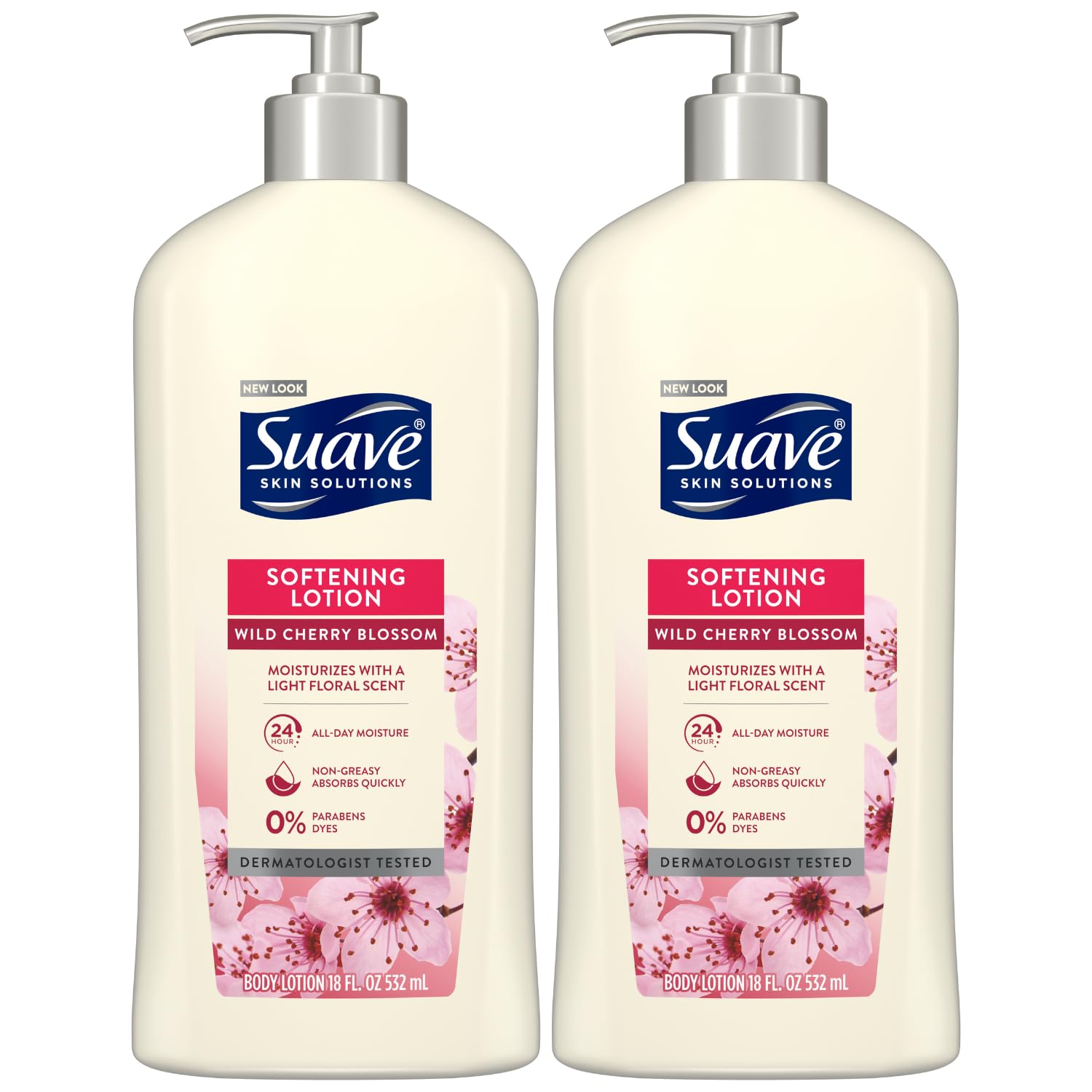 Suave Body Lotion for Women – Wild Cherry Blossom Light Floral Scent, Lotion for Dry Skin, Paraben-Free Moisturizing Body Lotion, 18 Oz Ea (Pack of 2)