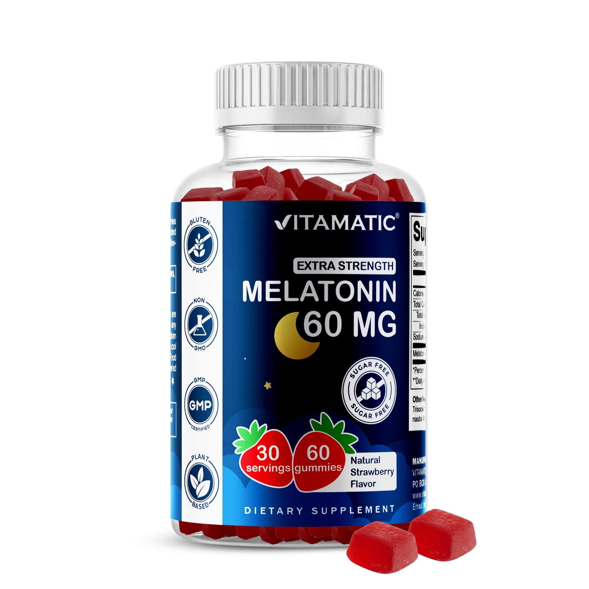 Sugar Free Melatonin 60 mg - 60 Vegetarian Gummies - Non-Habit Forming Supplement