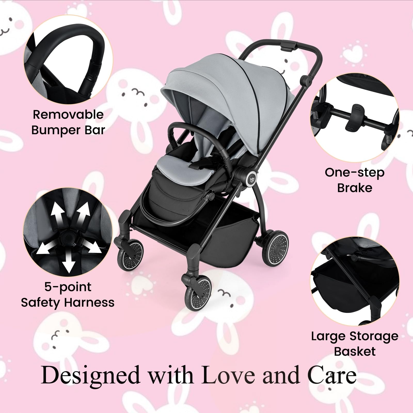LIFEZEAL Passeggino Ultraleggero per Bambini 0-36 Mesi, Portata 30kg, Passeggino Compatto a Ombrello, Viaggio, Aereo, Pieghevole, Regolabile, Reversibile, Cintura di Sicurezza, Ruote, Freno, Parasole