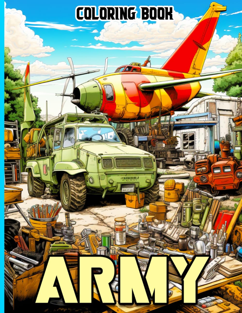 Army Coloring Book: 50 Military Coloring Pages featuring Brave Soldiers, Armored Vehicles, Fighter Planes, Tanks, Trucks, Helicopters and More