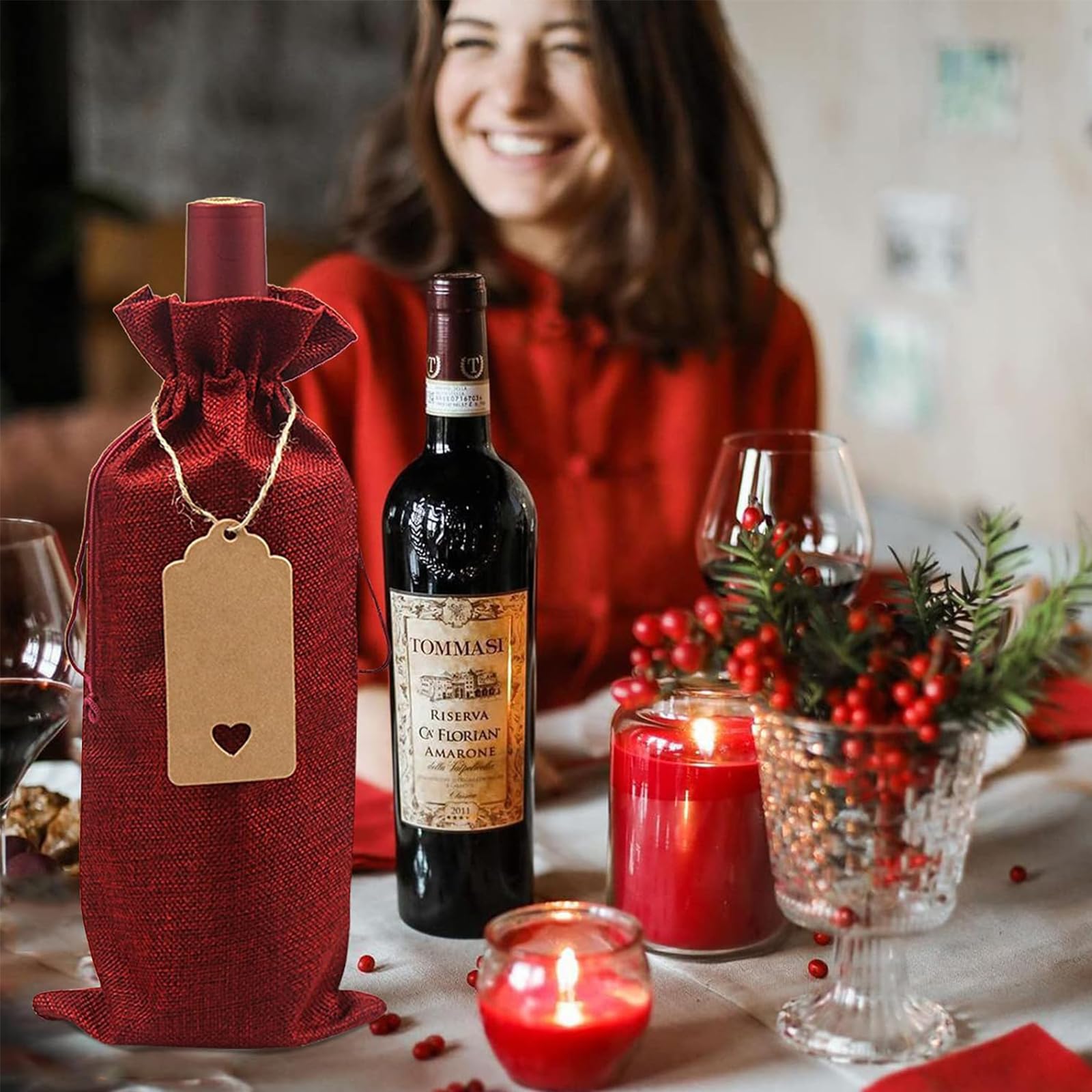 DOI-LANEE Borsa per vino, borsa per vino decorativa, 34,3 x 14