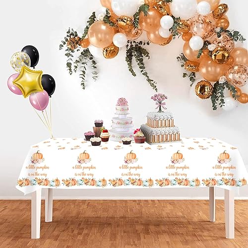 Miniatura 4 de A Little Pumpkin On The Way - Decoraciones de fiesta de baby shower, cubierta de mesa de calabaza (3 paquetes, 51 x 108 pulgadas)