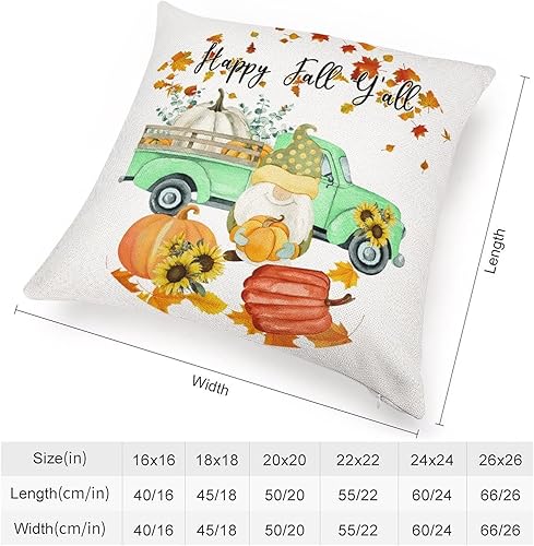 Miniatura 2 de Pumpkin Maple Leaf Gnome Truck Harvest Cojines Decorativos para Sala 18x18 Happy Fall Yall Cushion Covers Square Pillow Covers Decorative Throw