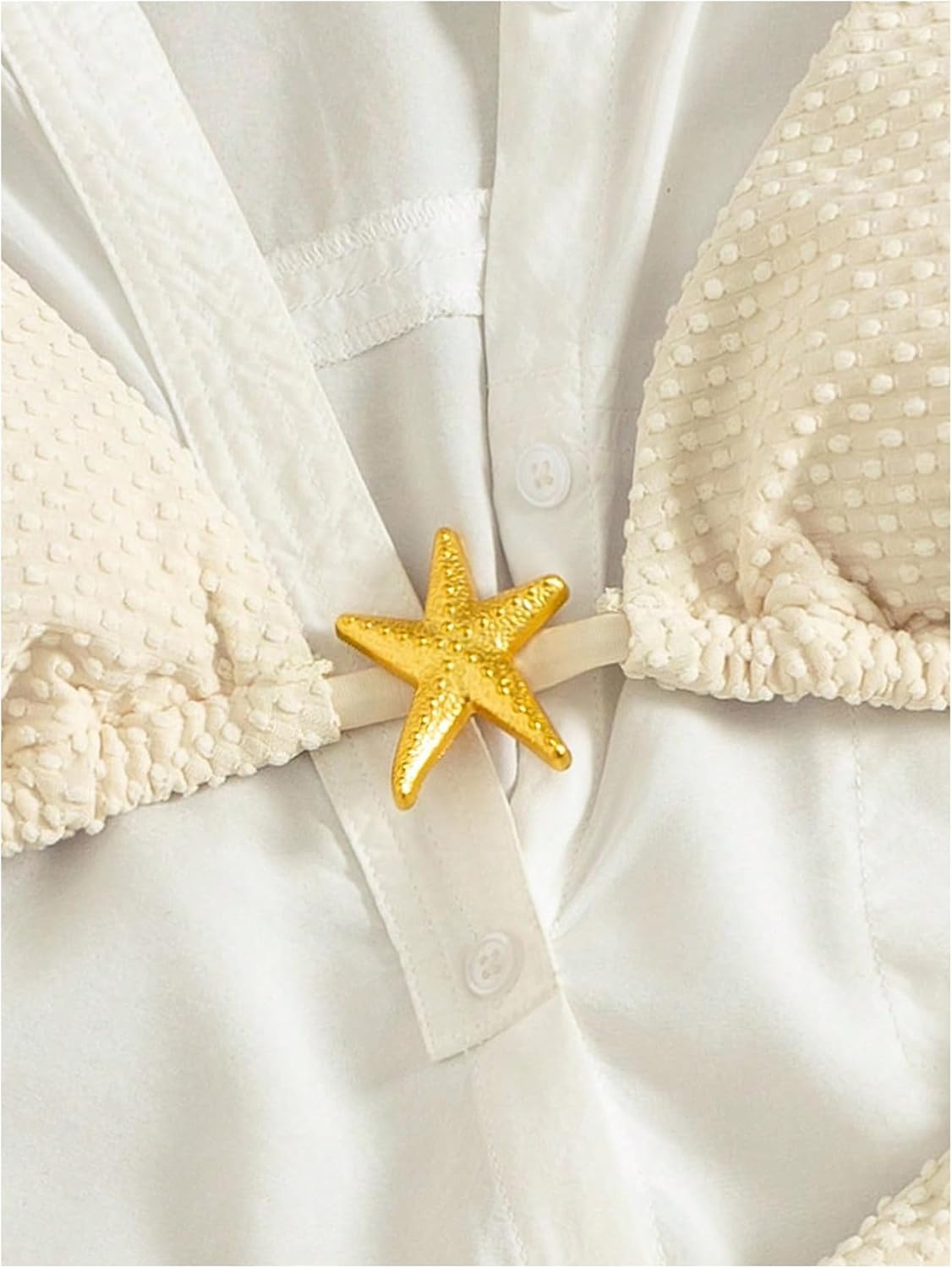 Women's 2 Piece Textured Bikini Set Metal Starfish String Halter Triangle Swimsuit Cheeky Bathing Suit - Image 4