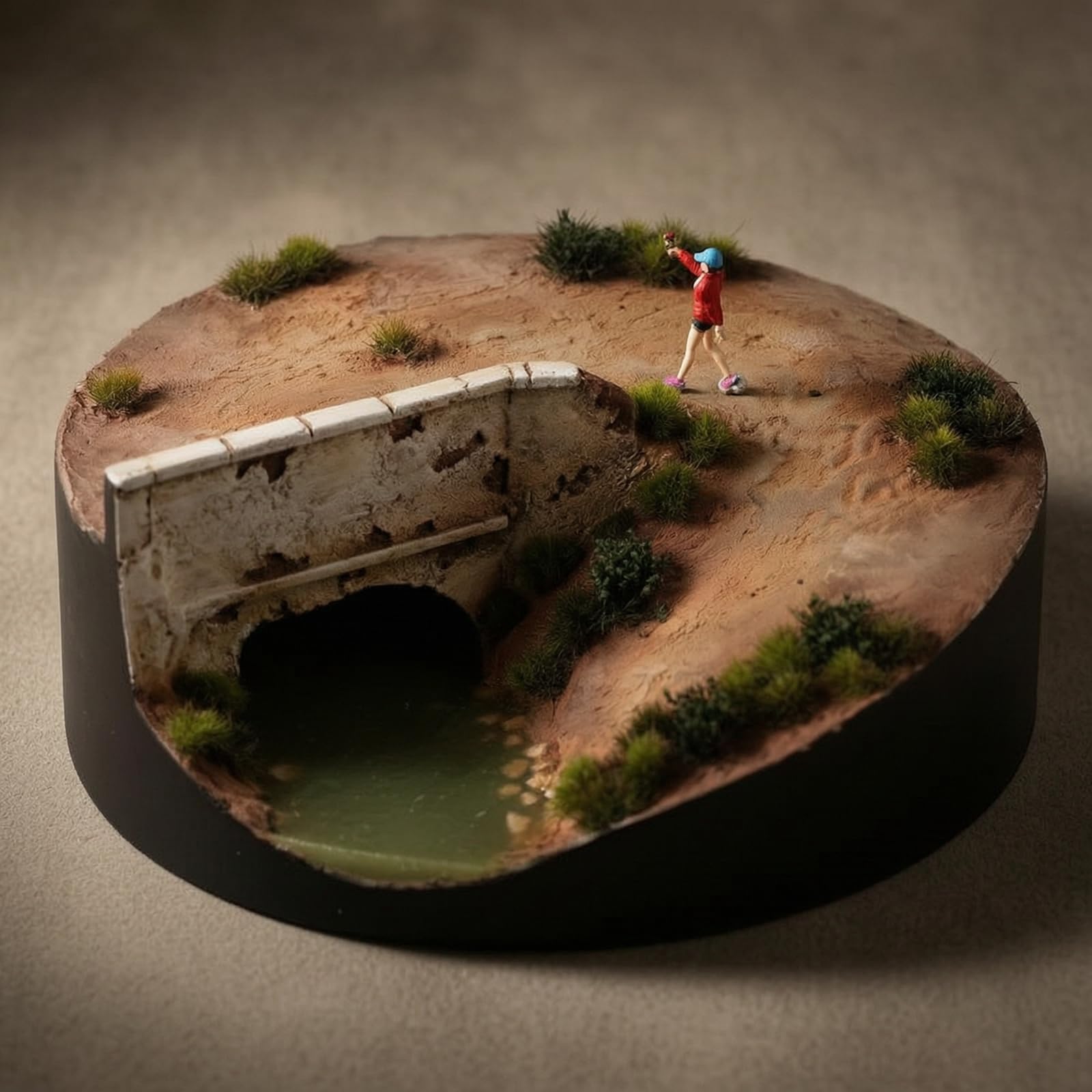 Baoblaze Maqueta de Puente Escena Diorama Base Terreno Resina Miniatura con y Agua Acabado Artesanal y Césped Disperso Adecuada para Mostrar Vehículos a Escala Aficionados y Decoración