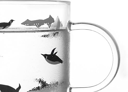 ELITEA Penguin Glass Coffee Mug with Handle Clear Cute Mugs Cup for Drinking Penguin Gift 16.3oz