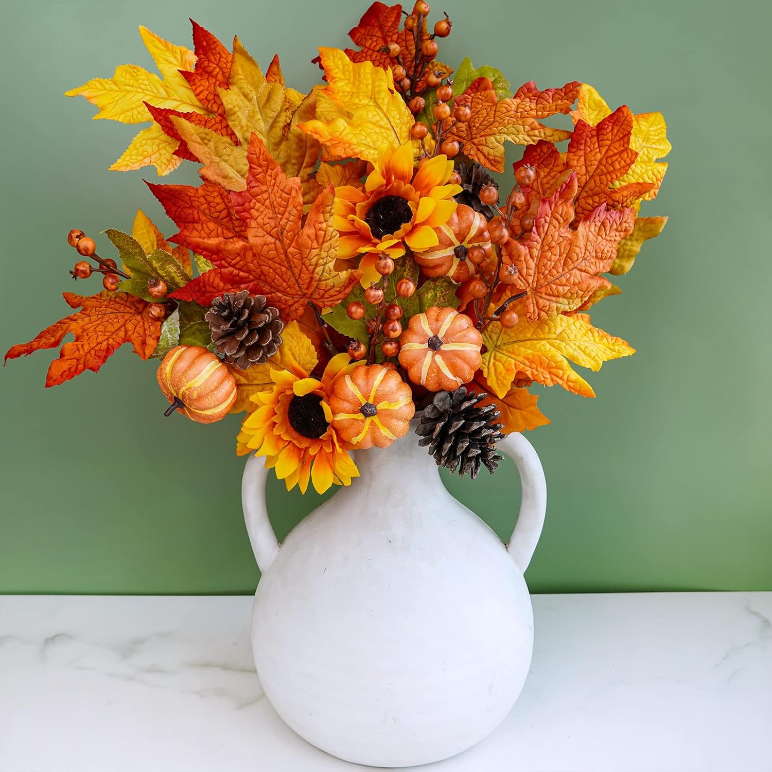 Winlyn 8 Pcs Assorted Artificial Maple Leaf Branches Faux Fall Picks and Sprays with Pumpkins Sunflower Heads Pine Cones Berries for Farmhouse Fall Thanksgiving Floral Arrangement Centerpiece Wreath - Image 5