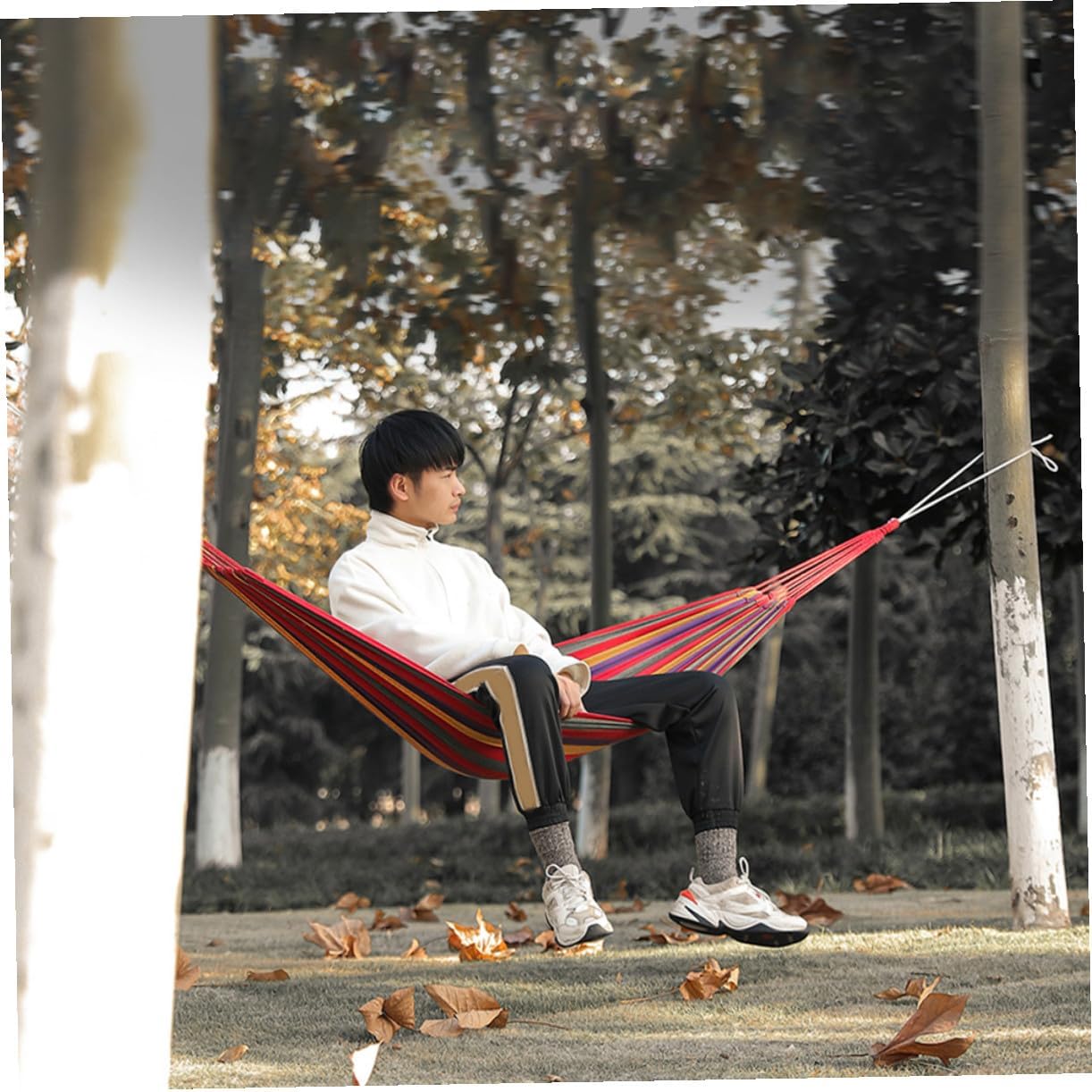 Healifty Single Canvas Hammock Anti-Rollover Swing Chair Thickened Outdoor Camping Leisure Hammock for Travel and Backyard Use