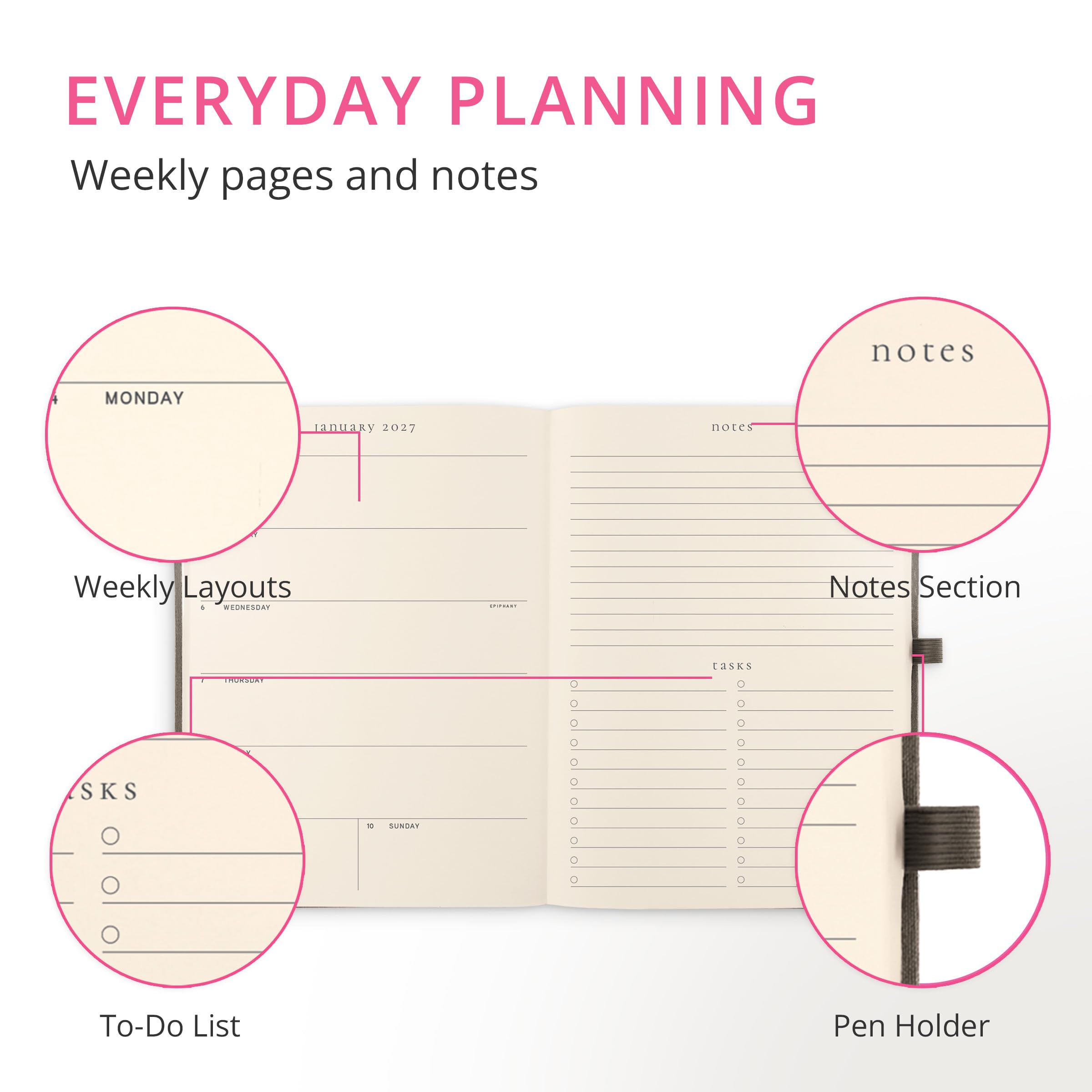 Graphique Agenda 18 mesi Sage | luglio 2026 – dicembre 2027 | planner rilegato con linguette mensili | vacanze e adesivi promemoria 6 x 8