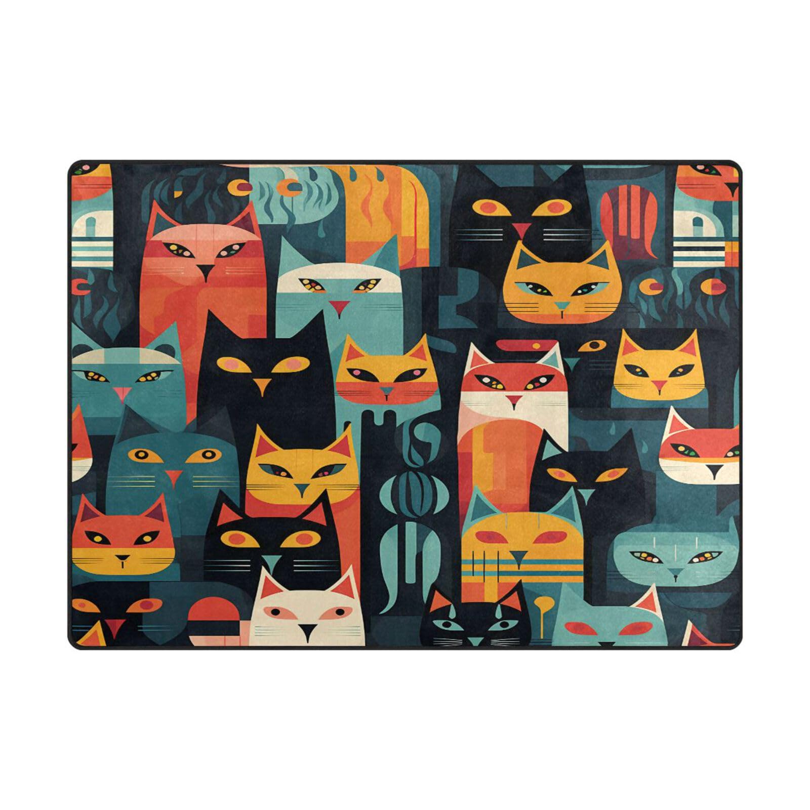 Grand tapis 203 x 147 cm motif chat abstrait contemporain