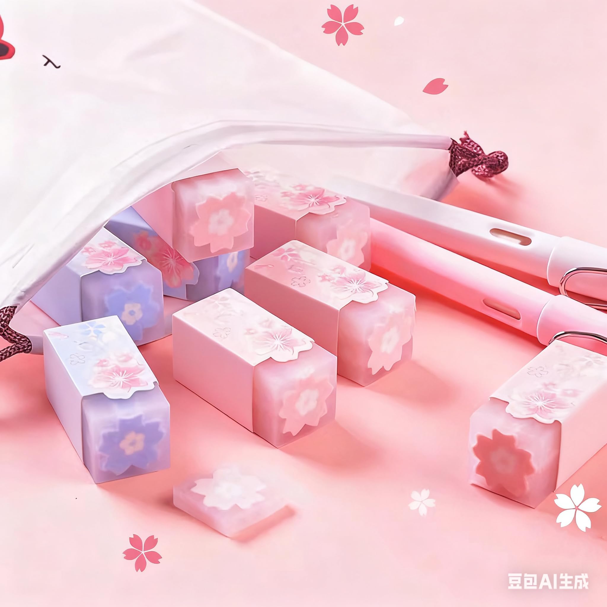 GZBABY Cherry Blossom Patternt Erasers 6 Pcs, Cute Cartoon Eraser, Stylish and Durable (Rectangle)