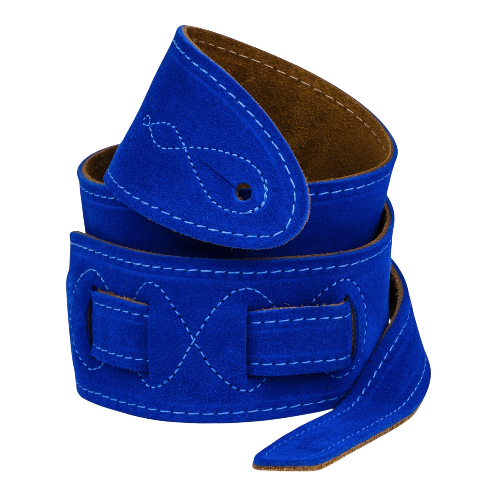 Leathergraft 7cm Wide Suede Acoustic Electric Bass Guitar Strap with Reinforced Leather Strap Ends (Blue)