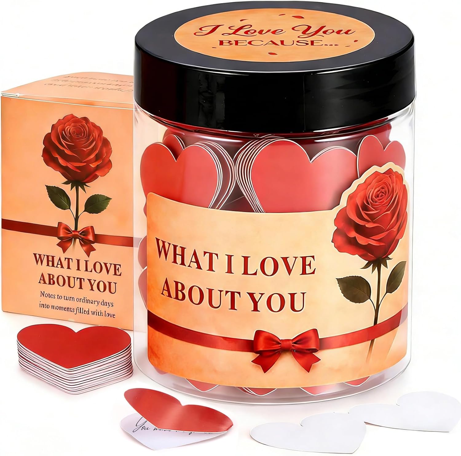 I Love You Because Jar - 50 Blank Love Notes Memory Jar for Boyfriend Girlfriend, Weding Shower Love Notes for Him Husband Wife, Love Letter Paper for Women Men, Anniversary Wedding Card