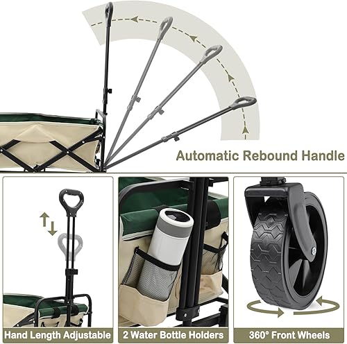 Miniatura 4 de Carro plegable plegable de playa, carrito de jardín plegable para ir de compras resistente con mango ajustable para deportes