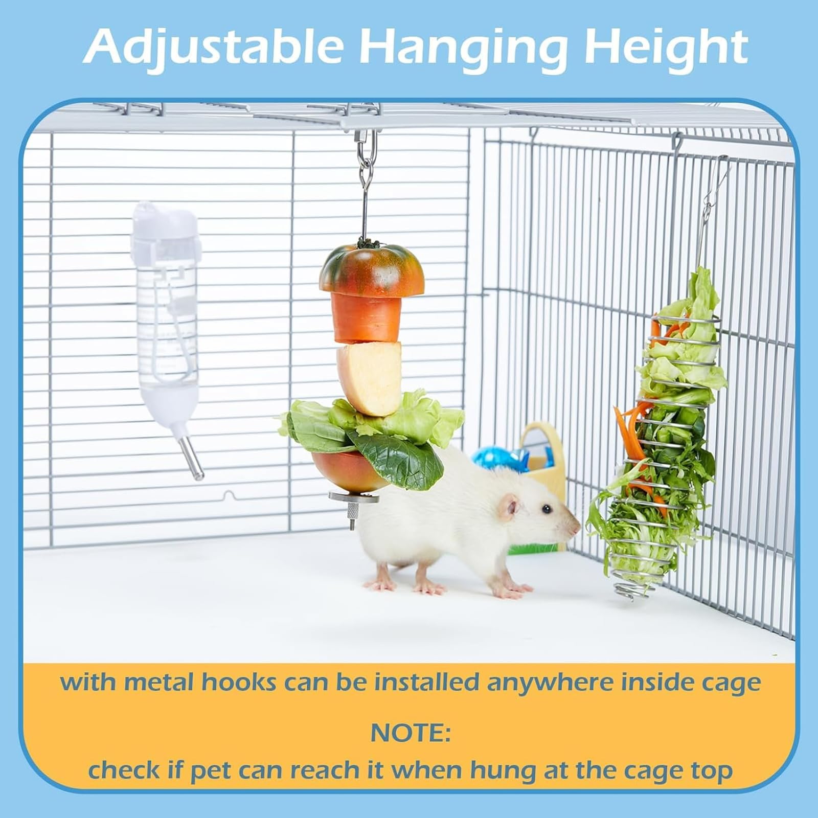 2Pcs Rat Enrichment Toys, 304 Stainless Steel Rat Foraging Toy for Fruit Vegetable Holder, Fancy Mice Cage Accessories Puzzle Toy, Hanging Rodent Toys Slow Feeder, Bird Foraging for Parakeet - image 4