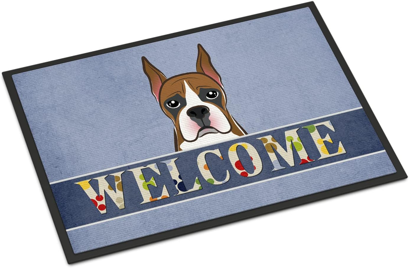 Caroline's Treasures BB1449JMAT Black Pug Welcome Doormat 24x36, Blue Front Door Mat Indoor Outdoor Rugs for Entryway, Non Slip Washable Low Pile, 24H X 36W