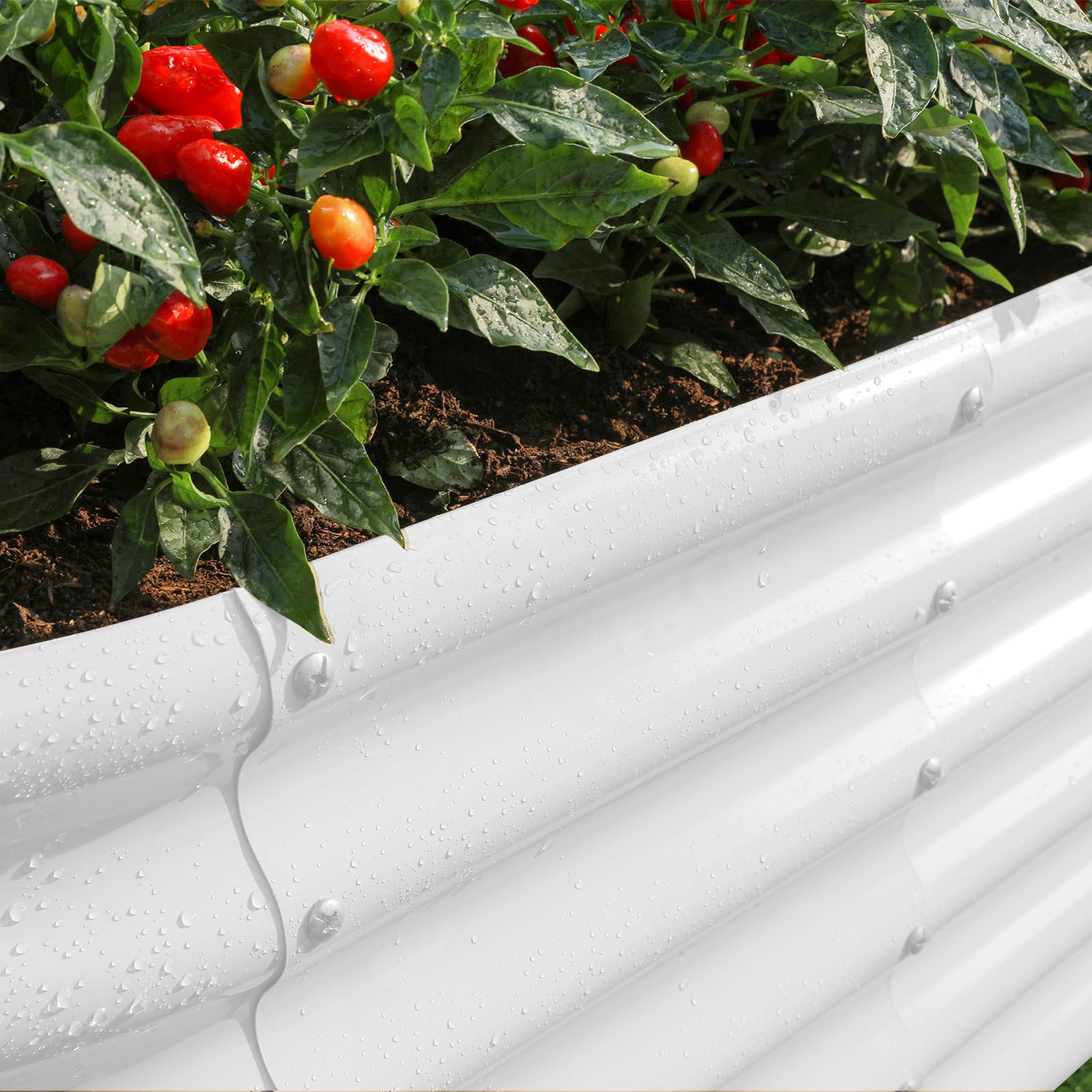 Land Guard Verzinktes Hochbeet, 45,7 cm hoch, 1,2 x 60 cm, verzinktes Pflanzgefäß, Gartenkästen für den Außenbereich, ovales großes Metall-Hochbeet für Gemüse, Perlweiß, 4 x 2 x 1,15 m