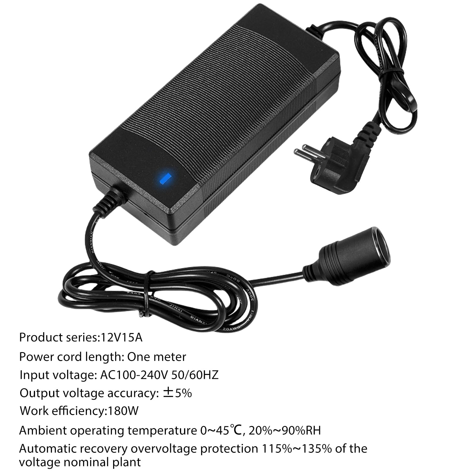 Trasformatore 230V a 12V 180W 15A Alimentatore Inverter 220V Presa Accendisigari Auto
