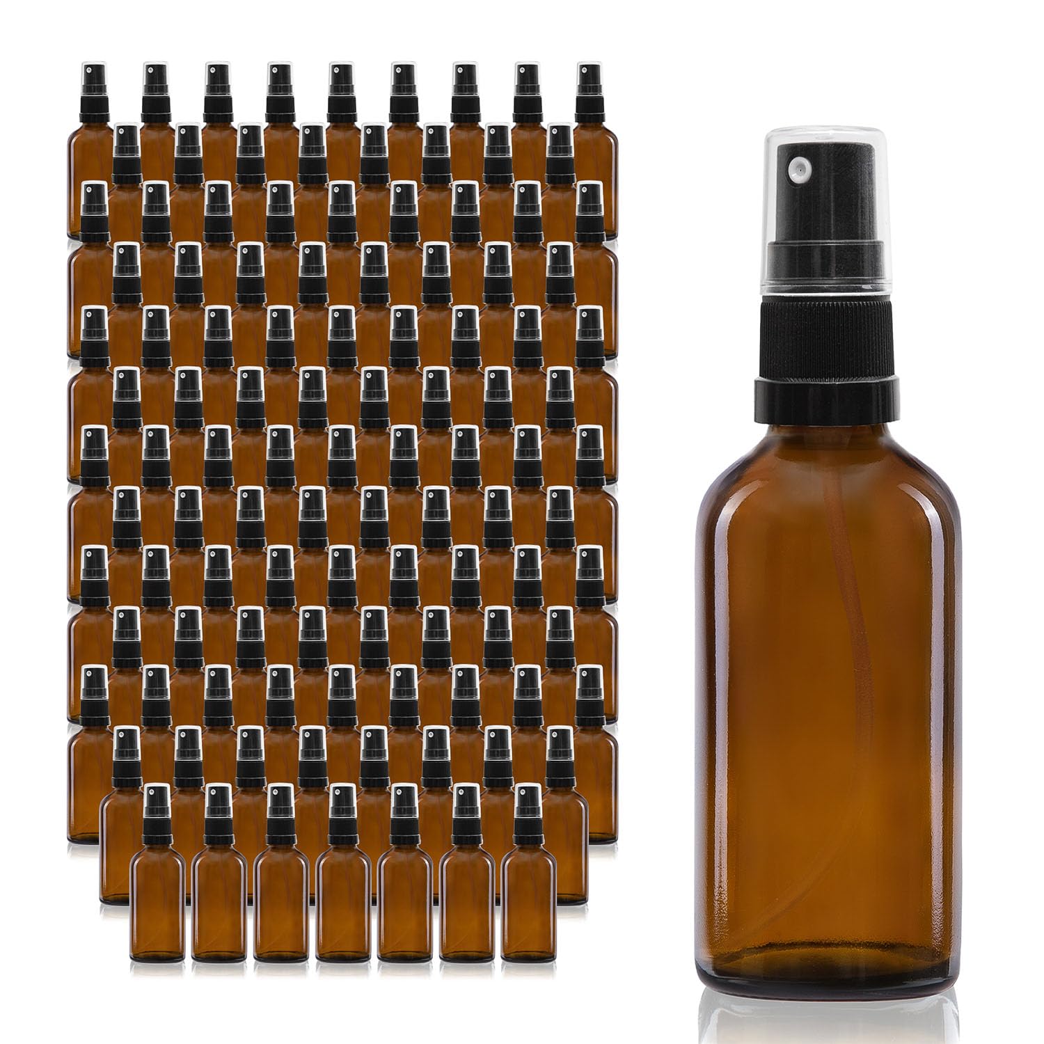 Oputec 143 x 30 ml Sprühflaschen aus Glas mit Zerstäuber - Großpackung - Braunglasflaschen mit feinem Sprühkopf - Kleine Pumpspray-Flasche - Made in Germany