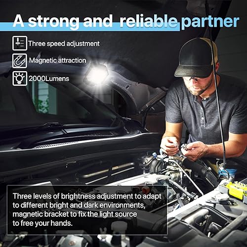 Miniatura 2 de HYPERLITE Paquete de 2 luces de trabajo recargables de 40 W, 4000 lúmenes, soporte plegable con gancho colgante, luz de trabajo magnética para el