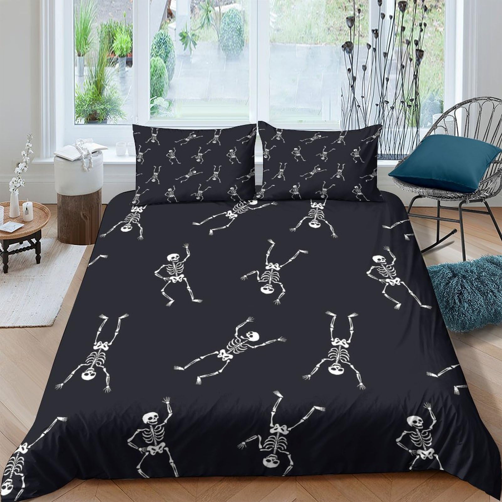 Ctjqhvkz Style-5 3D Printed Dancing Skeleton Fitted Sheet Microfiber Soft Black Halloween Mattress Cover For Bedroom Dorm Protection Decor Single（135X200cm）