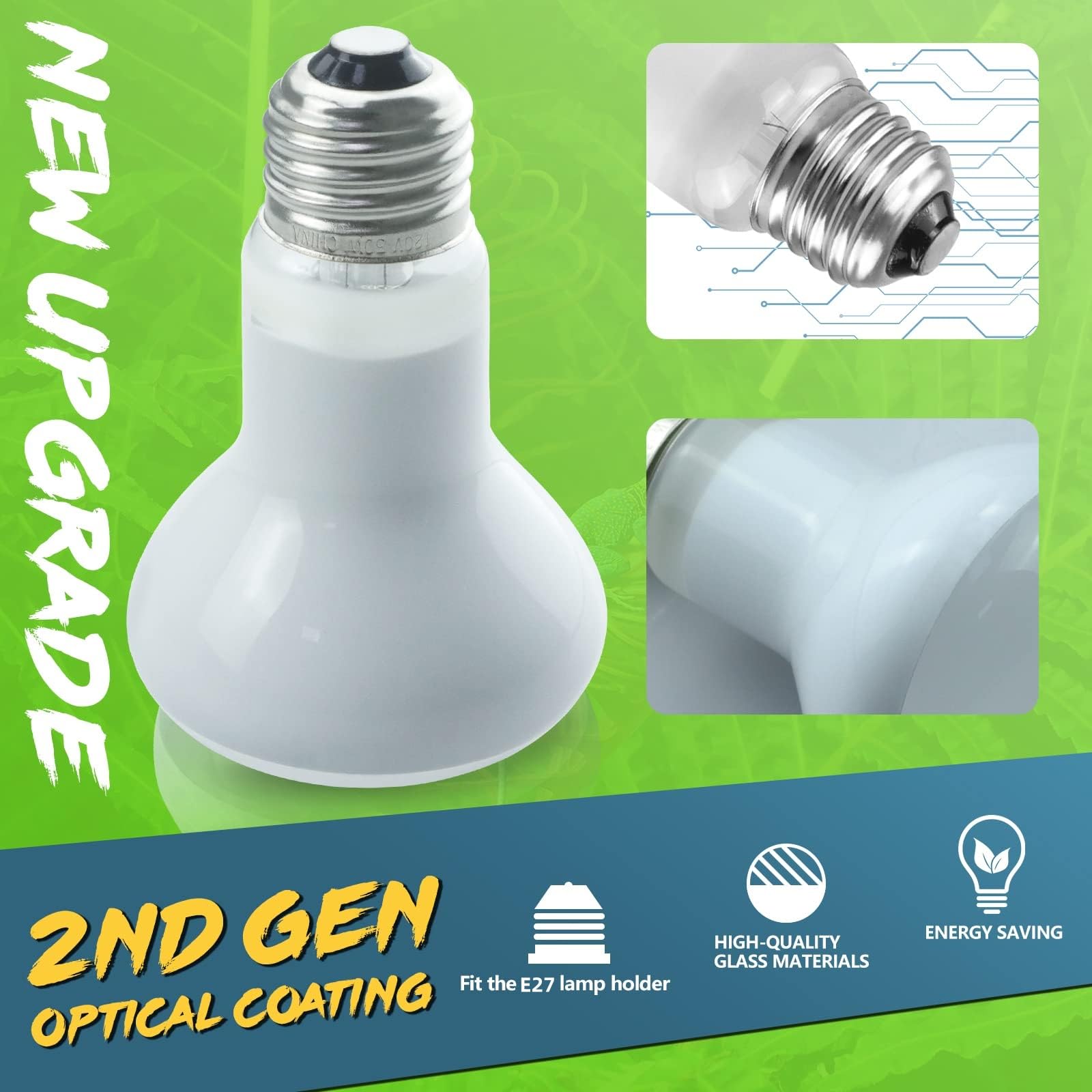 LUCKY HERP Bombilla de calor para reptiles, 2 unidades, 50 W, para tortuga, D3, E27, lámpara para lagarto, serpiente, pollo, perro