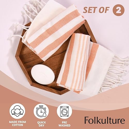 Miniatura 2 de Folkulture Toalla de mano  Juego de 2 toallas de mano de otoño (16 x 30) con lazo para colgar  Juego de toallas de mano turcas 100% algodón  Toallas